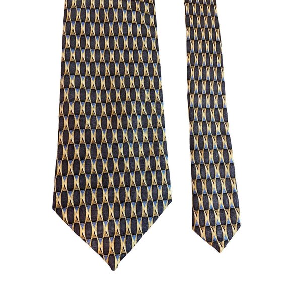 Meeting Street Mens Silk Neck Tie Black Gold Geometric Handmade Work Dad Gift - Picture 2 of 6